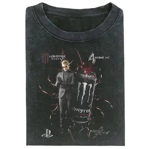 Resident Evil Albert Wesker Graphic T-Shirt, Standing Next To Black MonsterEnergy Drink Can Red Lightning Vein Line Art Background, Unisex Streetwear Tee For Gamer Fans, Urban Outfit