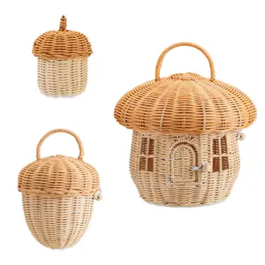 Handmade Set of 3 Rattan Storage Baskets (Large, Medium, Small), Perfect for Organizing, Dollhouse Decoration, and Photography Props