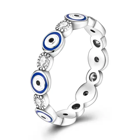 MULA Silver-Plated Devil Eye Ring, Eye-Shaped Jewelry for Women, Cubic Zirconia & Enamel Set, Exquisite Amulet Lucky Charm, Ideal Gift for Ladies, Devil Eye Rings