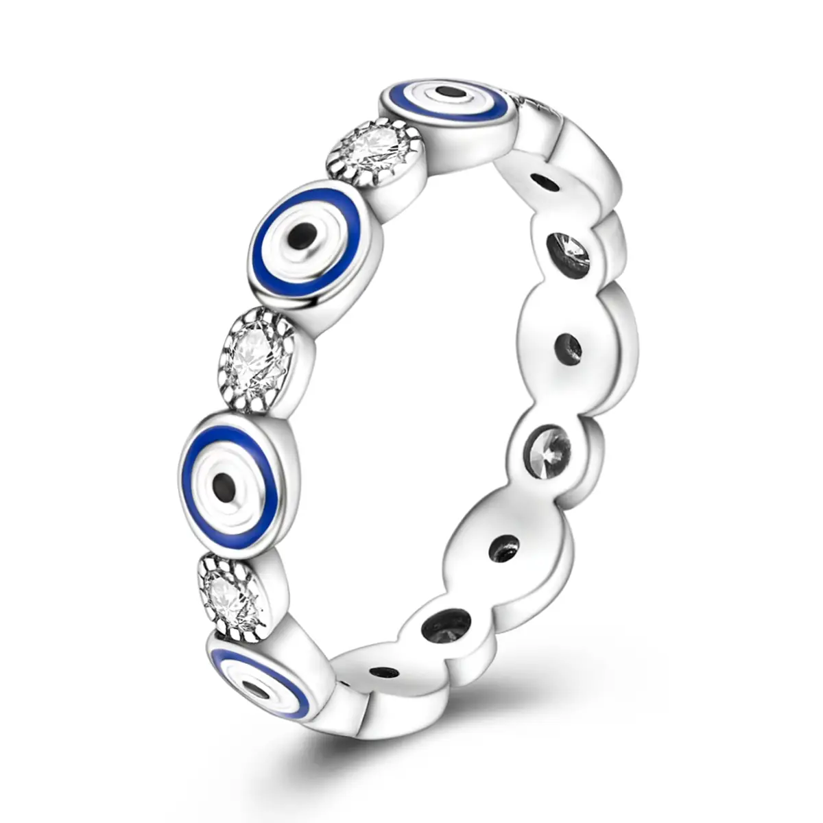 MULA 925 Silver and Gold Plated Evil Eye Ring | Inlaid with Zirconia and Enamel | Exquisite Amulet Design | Fashionable Lucky Jewelry | Ideal Gift for