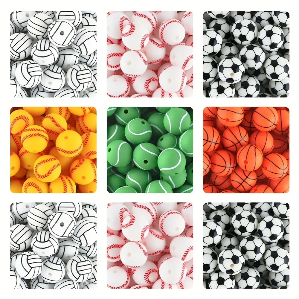10pcs 15mm Ball Printing Silicone Beads, DIY Craft Supplies for Jewelry Making, Handmade Bracelet & Keychain Projects