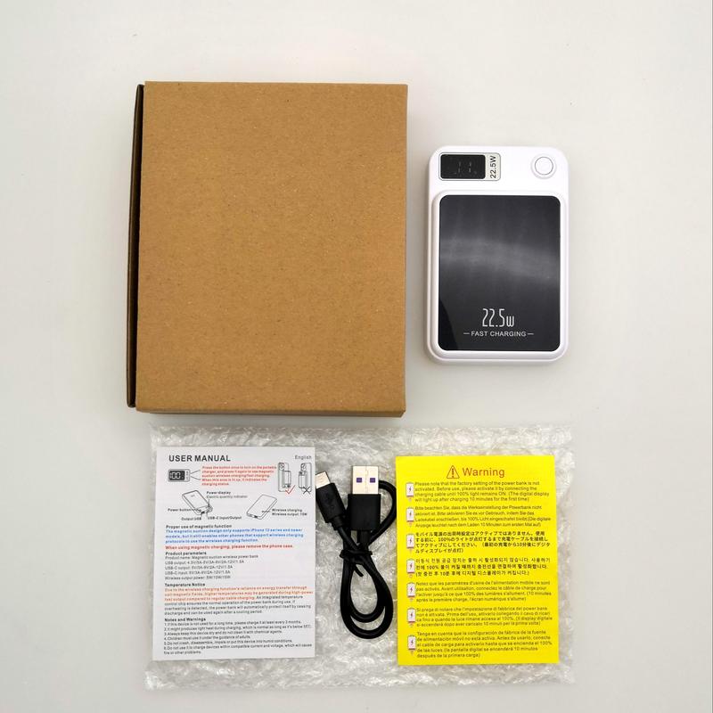 5000mAh/10000mAh Magnetic Wireless Power Bank, Ultra-Slim Compact Portable Power Bank with 22.5W Wired & 15W Wireless Output, 20W Input, Type-C Input/Output, Power Display, Compatible with iOS system