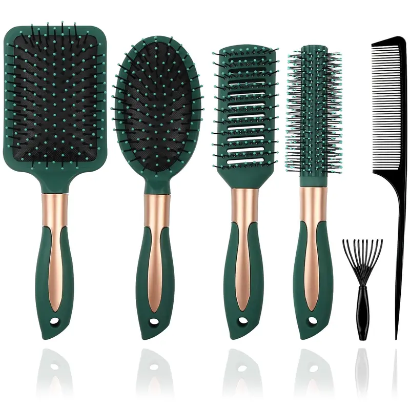 5-Piece Thick-Design Home Hair Care Tool Set for Mother, Sisters, Roommate - Includes Rake-Shaped Cleaning Brush, Painless Soft Bristles, Smooth Detangling, Fast Knot Removal, Shine-Boost Combing, Residual Hair Cleanup (Detangling Comb)