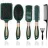 Comb Design Hair Care Kit - 5 Combs, 1 Rake-Shaped Residual Remover, Air Cushion Shower Knot Detangler, Thick Smooth Growth Tool for Mother, Roommate (Works on Thin, Thick, and Curly Hair)