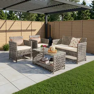 CAODDOC 4-Piece Patio Furniture Set,Outdoor Wicker Furniture with Coffee Table,Modern Rattan Chairs Conversation Set,Outdoor Seating,Weather-Resistant for Porch, Garden, Lawn,Summervibes