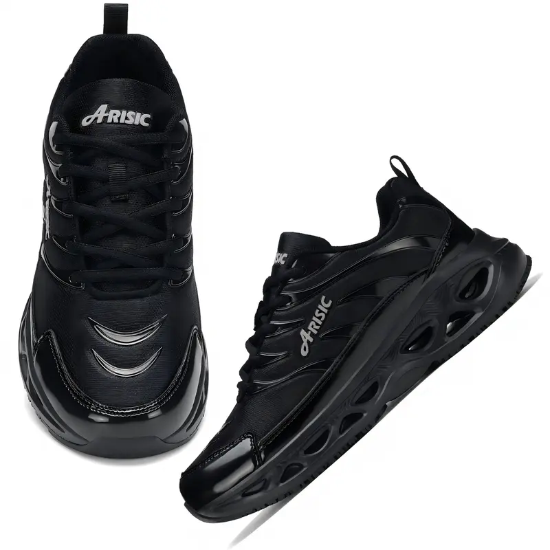 Men's Rubber Non-Slip Work Safety Shoes - Waterproof, Dry, Breathable, Cushioned Shock-Absorbing Sole, Lace-Up Round Toe, Wedge for Restaurant Chef Cooking, Walking/Sports Tennis Use