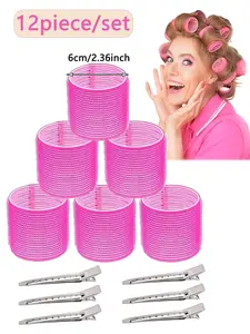 12piece/set [6 hair rings and 6 metal clips] large Jumbo Hair Curlers Rollers, Hair styling tools for Long Medium Short Thick Fine Thin Hair Bangs Volume for Valentine's Day gifts, Mother's Day gifts, household essentials