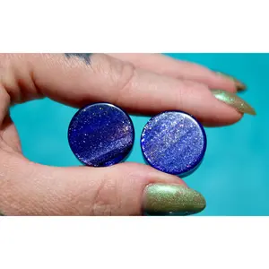 Cosmic Galaxy Glass Plugs – Double Flare Gauges with Starry Night Energy Blue and Gold Pair
