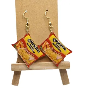 Ramen Noodle Earrings - Realistic Acrylic Design with Dangling Ear Pendant