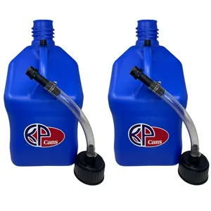 KP Cans 5.5 Gallon Square Motor Racing Jug | BPA Free Multi-Functional Utility Container w/ 15inch Clear Filler Hose Kit and Dual-Purpose Cap 2 Pack