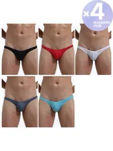 2/3/4 Pcs Random Color Men's Solid Color Plain Mesh Thong Briefs, Bikini Style & Slim Fit, Breathable Underwear All Seasons for Sports, Fitness & Casual Wear