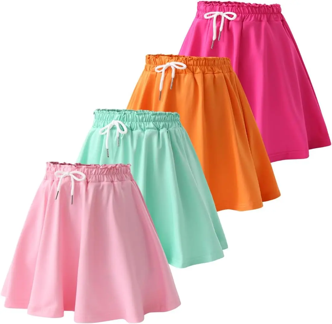 Girls 4 Pack Athletic Skirts Set Tennis Golf Skirts with Shorts Running Flowy Skorts 3-12Y