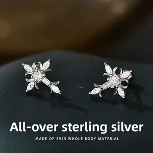 FSTVE S925 Sterling Silver Cross,Iris design style, personalized hip-hop jewelry new product Fashionable, Diamond-Embedded, Temperamental, Unique Cartilage Earrings Jewelry
