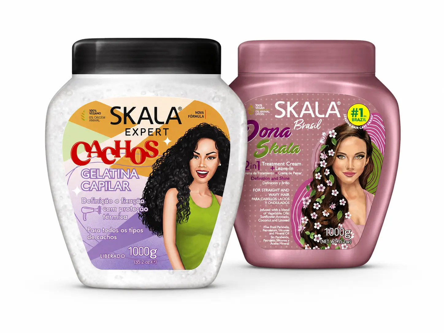 **Skala Cachos Gelatina Capilar + Dona Skala 2-in-1 Treatment Cream Bundle, Vegan Hair Mask Set for Definition, Shine & Curl Care, 1000g Each**