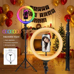 10" RGB Selfie Ring Light with 63" Extendable Tripod Stand, 10 Brightness Levels, Perfect for Smartphone, Video Vlog, Makeup, YouTube, TikTok, Zoom Call, USB-Powered, Ideal for Content Creators#valentine's day gifts#new years