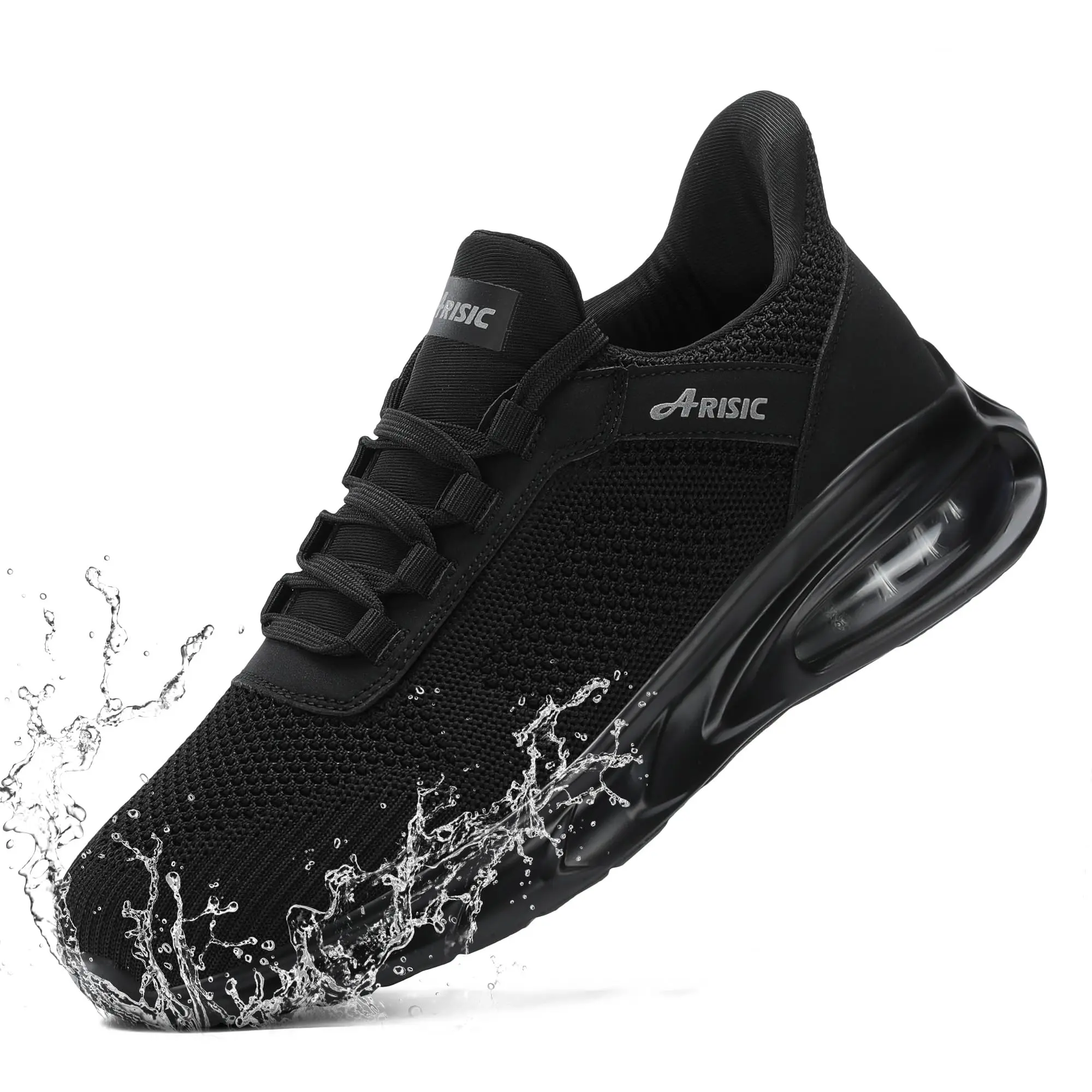 Women's Non-Slip Black Work Footwear, Water-Resistant Lightweight Mesh Sneakers, Cushioned Sole for Food Service & Daily Walking