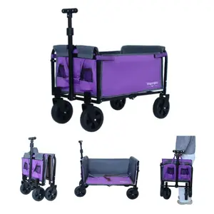 All-in-One Folding Wagon Cart – Converts to Bench Seat, Built-In Storage & Pet Tether, for Parks & Camping