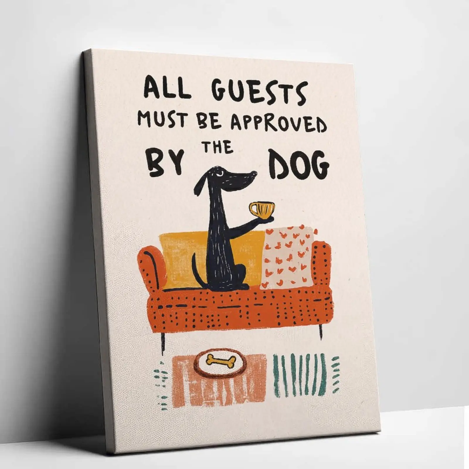 All Guests Must Be Approved By The Dog Canvas Wall Art Funny Dog Lover Gift Cute Puppy Poster Retro Home Decor Entryway Welcome Signs Living Room Artwork Aesthetic Apartment Decoration Prints