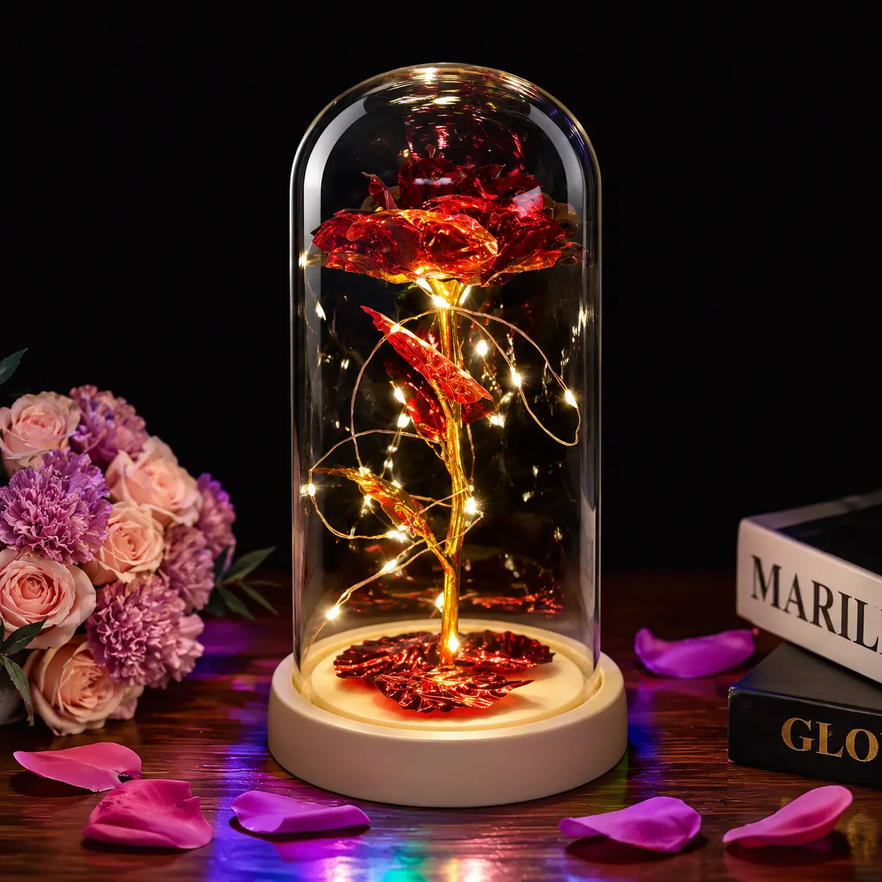 Birthday Rose gifts for Her,Artificial Rose Design Night Light Glowing Led Lights, Creative DIY Spring Bouquet Gift Night Light, Home Decoration Flower for Living Room Bedroom Desktop Ornaments Bear-Shaped,summerwins