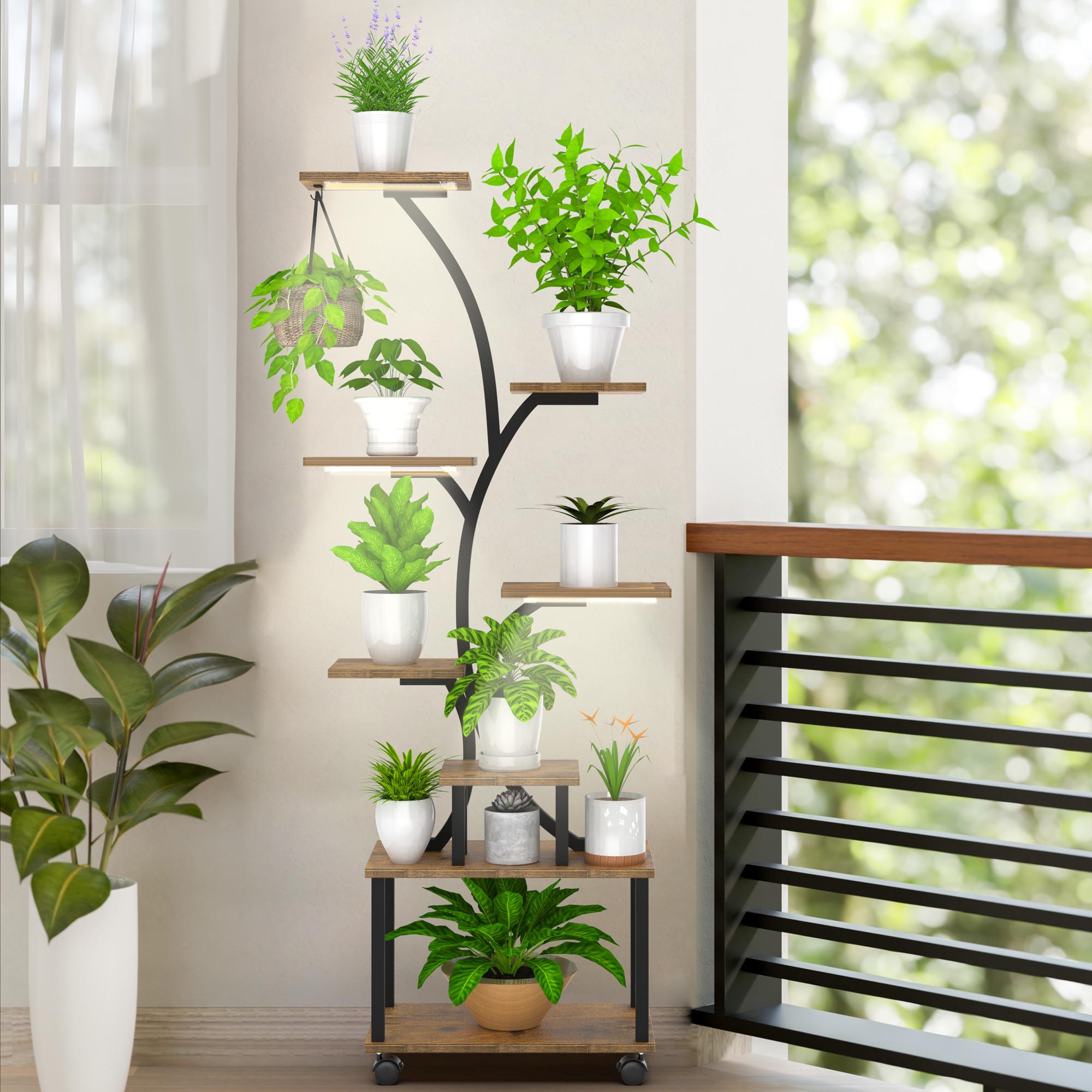 Indoor plant stand with grow lights - 62inch Tall plant stand, indoor growing corner stand with lights, 8-tier large flower stand, S-shaped living room decorative stand, patented design, black Indoor plant stand with grow lights - 62inch Tall plant stand, indoor growing corner stand with lights, 8-tier large flower stand, S-shaped living room decorative stand, patented design, black