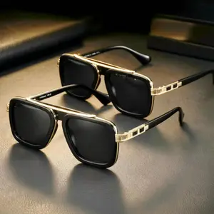Memorial Day 2-piece New style Retro Full-Rim Modern Sunglasses Set,UV400 Protection with Gold Accents and Black Frame Classic Style Unisex Glasses Ideal for Outdoor Activities and Casual Wear