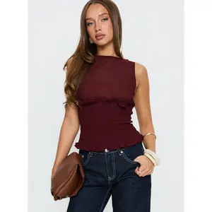 Fever Kiss Chiffon Ruched Top Wine