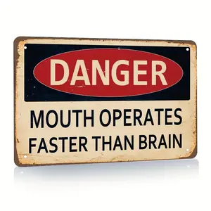 1count, Danger Mouth Operates Faster Than Brain Funny Tin Sign, 8x12inch Metal Sign Warning Tin Sign Wall Decor Decorative Sign Iron Painting For Yard Garage Man CaveNovelty Sign, Retro Sign, Kitchen Wall Art, Coffee, Bar Sign, Home Sign Decor