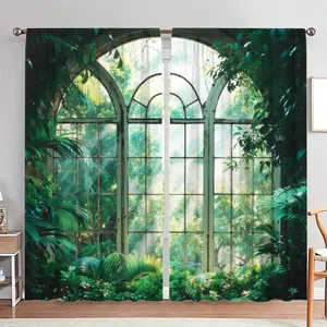 Forest Pattern Door Curtain, 1 Set Including 2 Panels, Home Decorative Door Curtain, Window Curtain for Home Living Room Bedroom, Home Decoration Curtain