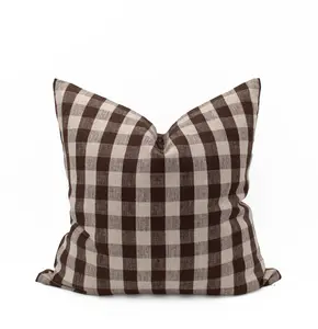 Brown Gingham Throw Pillow Cover - Chocolate Brown Plaid Cushion, Cozy Coffee-Themed Home Accent