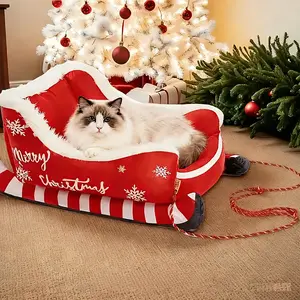 Large/ Medium/Small Christmas Sled Dog Bed Kennel-Plush Winter Warm Pet House with RemovableWashable Cover & Inner Liner, Durable Sled-ShapedCrate for Large Dogs, Medium Dogs, Small Breeds -Cozy Holiday Bed for Puppies & Cats