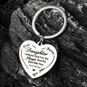 2 pcs Stainless Steel Keychain Key Rings With 'To My Daughter', Perfect Gift For New Year, Christmas Gift, Perfect Gift For Loved Ones Charm Blessing Angel