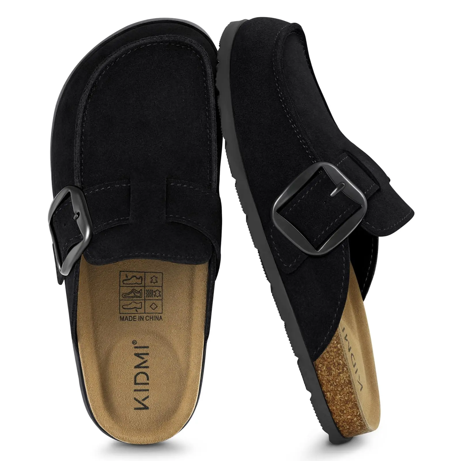 KIDMI Women's Genuine Suede Clogs Cork Footbed Mules with Adjustable Buckle  Memory Foam Slip-On Casual Shoes Indoor Outdoor Women Footwear