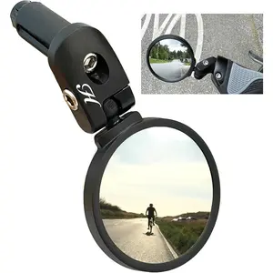 Bar End / Mirror, Stainless Steel Lens, Safe Adjustable Rearview Cycle/E- Mirror, HF-MR083 (Black 62mm)