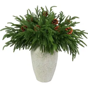SUNNYGLADE 12 artificial Norfolk pine branches, 8 pine cones picked outdoor artificial plants
