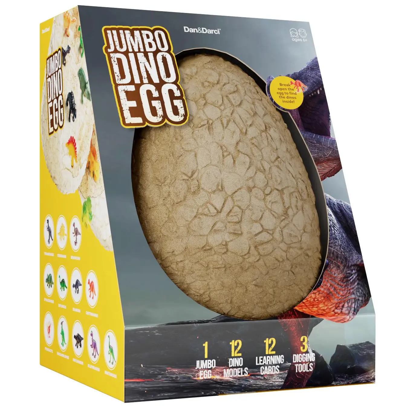 Dan&Darci Jumbo Dino Egg Dig Kit for Kids 7″ Paleontology Egg with 12 Hidden Dino Models Chisel & Brush Tool Set