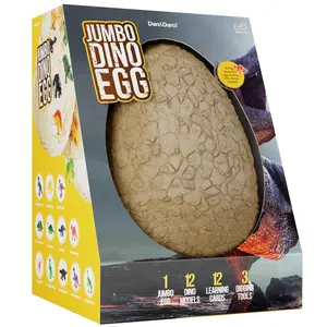 Dan&Darci Jumbo Dino Egg Dig Kit for Kids 7″ Paleontology Egg with 12 Hidden Dino Models Chisel & Brush Tool Set