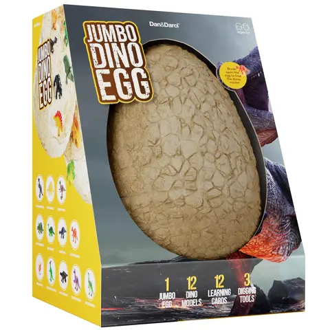 Dan&Darci Jumbo Dino Egg Dig Toyset - Ages 6+ Unisex Kids Toy, 7in Animals & Nature Paleontology Set with 12 Hidden 3D Dinosaur & Prehistoric Creature Figurines, PVC-Free Dig Tools, Hands-On Science Play Gift