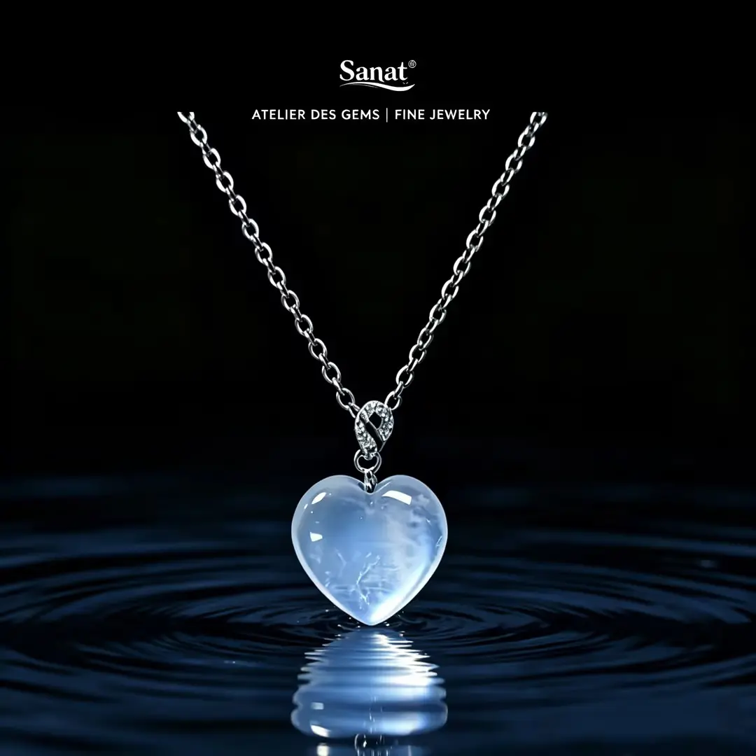 Blue Moonlight Heart Pendant Necklace; Aurora Blue Moonstone Heart Necklace; Dreamy Blue Flash Moonstone Heart Necklace; Silver Chain Moonstone Heart Pendant