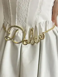 Vintage Bold Letter Metal Chain Waist Belt, Statement Belts, Fashion Sexy Nightclub Body Chain, Boho Style Alloy Waist Chain for Women