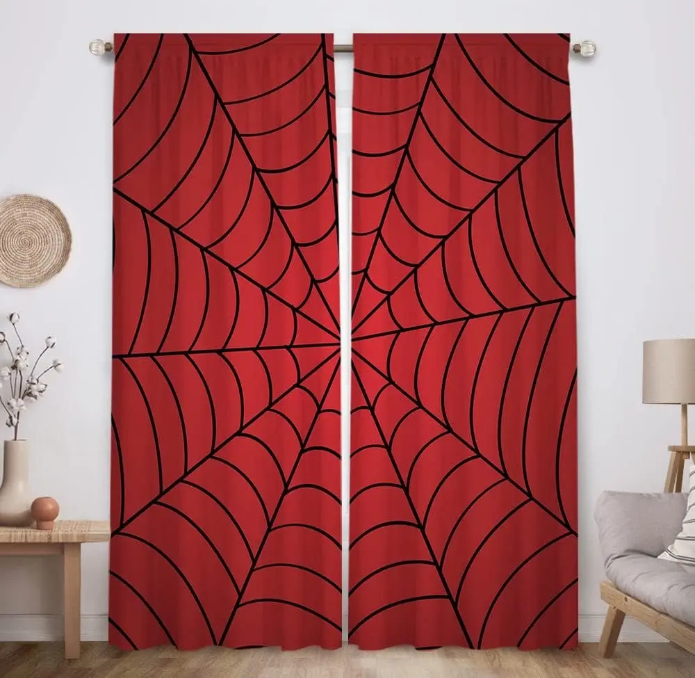 Superhero Spider Web Red Window Curtains for Boy Kids Baby, Durable Machine Washable Fabric Curtains for Bedroom Nursery Toddler Room Home Office Decor, 82 in x 84 in