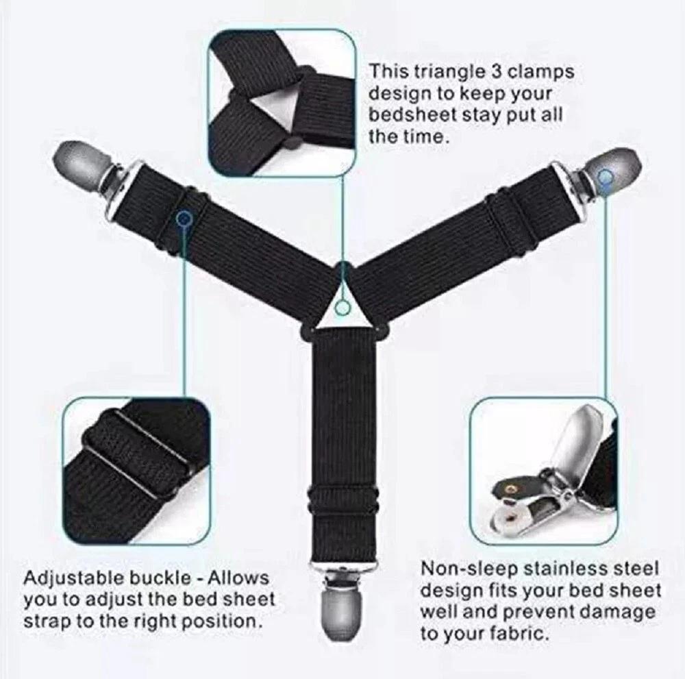 4 Pack Bed Sheet Holder Straps Adjustable Fitted Sheet Clips & Corner Grippers