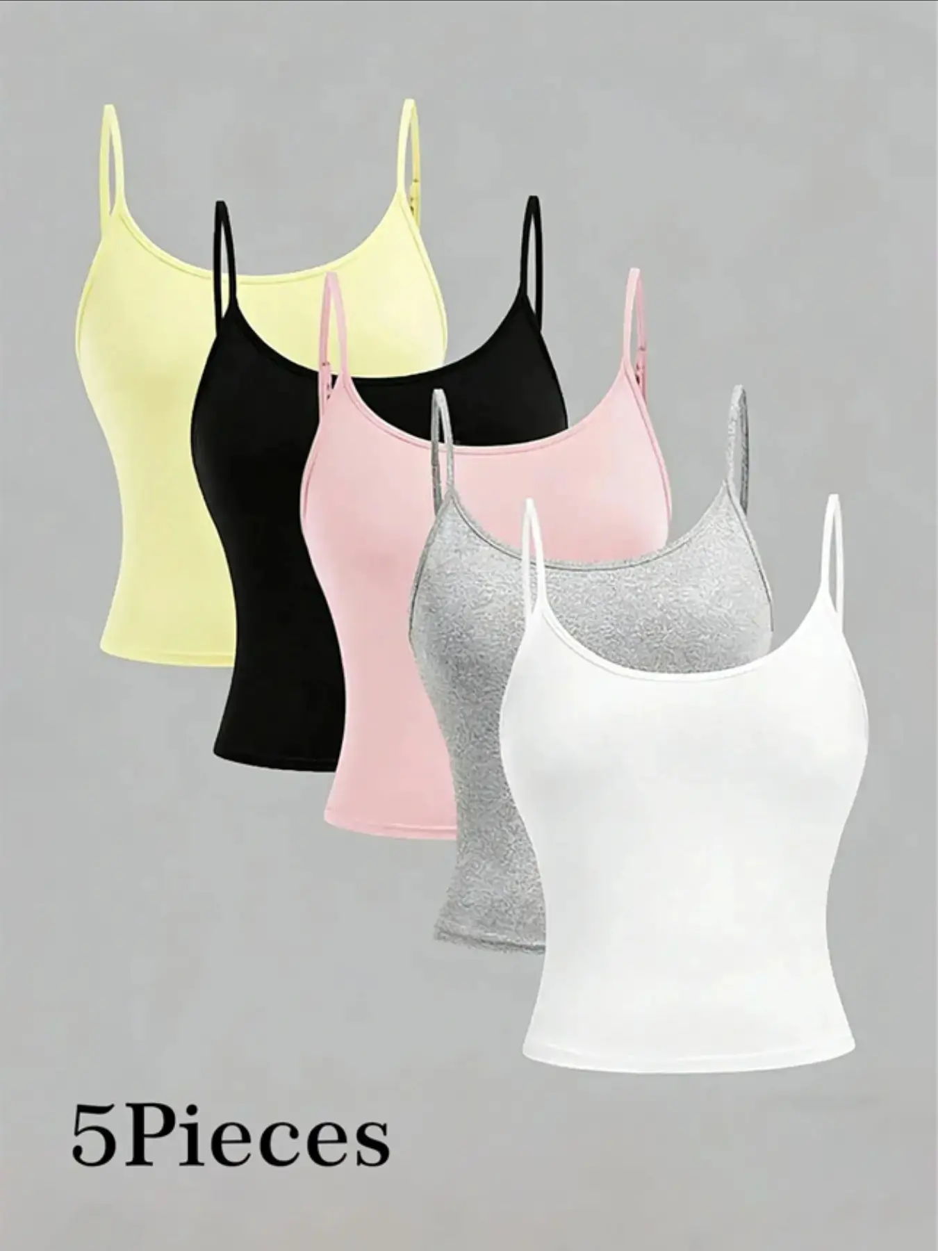 5-Piece Vintage Polka Dot Slim Fit Camisole Set Top, Breathable Soft Fabric, Ideal for Summer Daily Wear