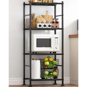Storage Shelves - 4 Tier Shelf Organizer, Heavy Duty Garage Shelving Unit with Leveling Feet, Stable Metal Shelves Organizer for Pantry, Kitchen and Closet, 18.4" W x 12.6" D x 44.2" H, Black