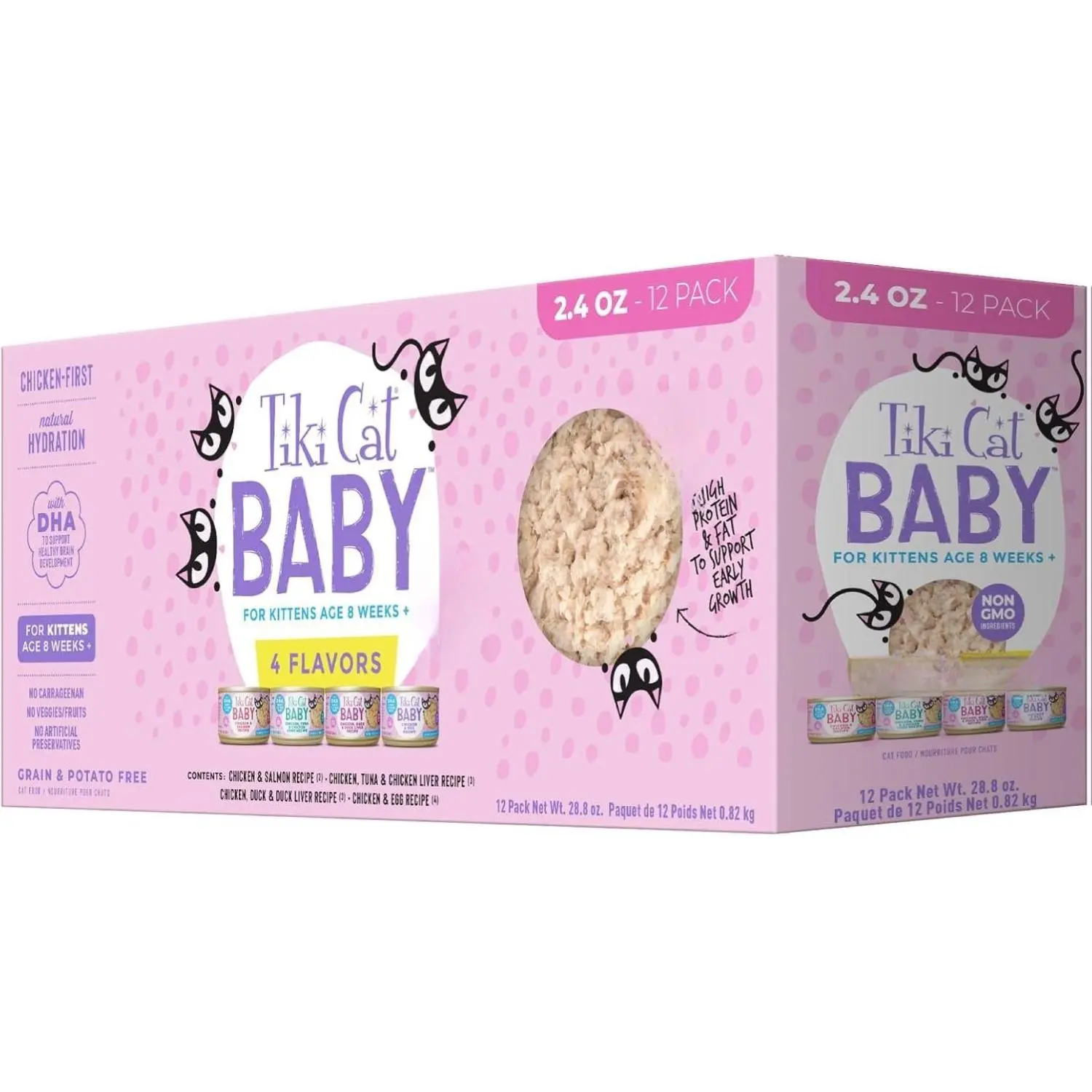 Tiki Cat Baby, Shreds Variety Pack, High-Protein and Flavorful, Wet Cat Food for Kittens 8 Weeks Plus, 2.4 oz. Cans (Pack of 12)