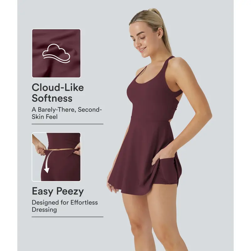 Halara Backless Sleeveless Criss Cross Active Spring Dresses for Women - Easy Peezy, Dresses with pockets for Yoga Workout Running, Women's Sports & Outdoor Clothing