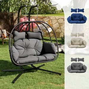 Egg Swing Chair with UV Resistant Removable & Washable Cushions, Outdoor Indoor Wicker Rattan Egg Hanging Chair with Stand-350lbs Capacity, Perfect for Bedroom, Balcony, Garden, Poolside