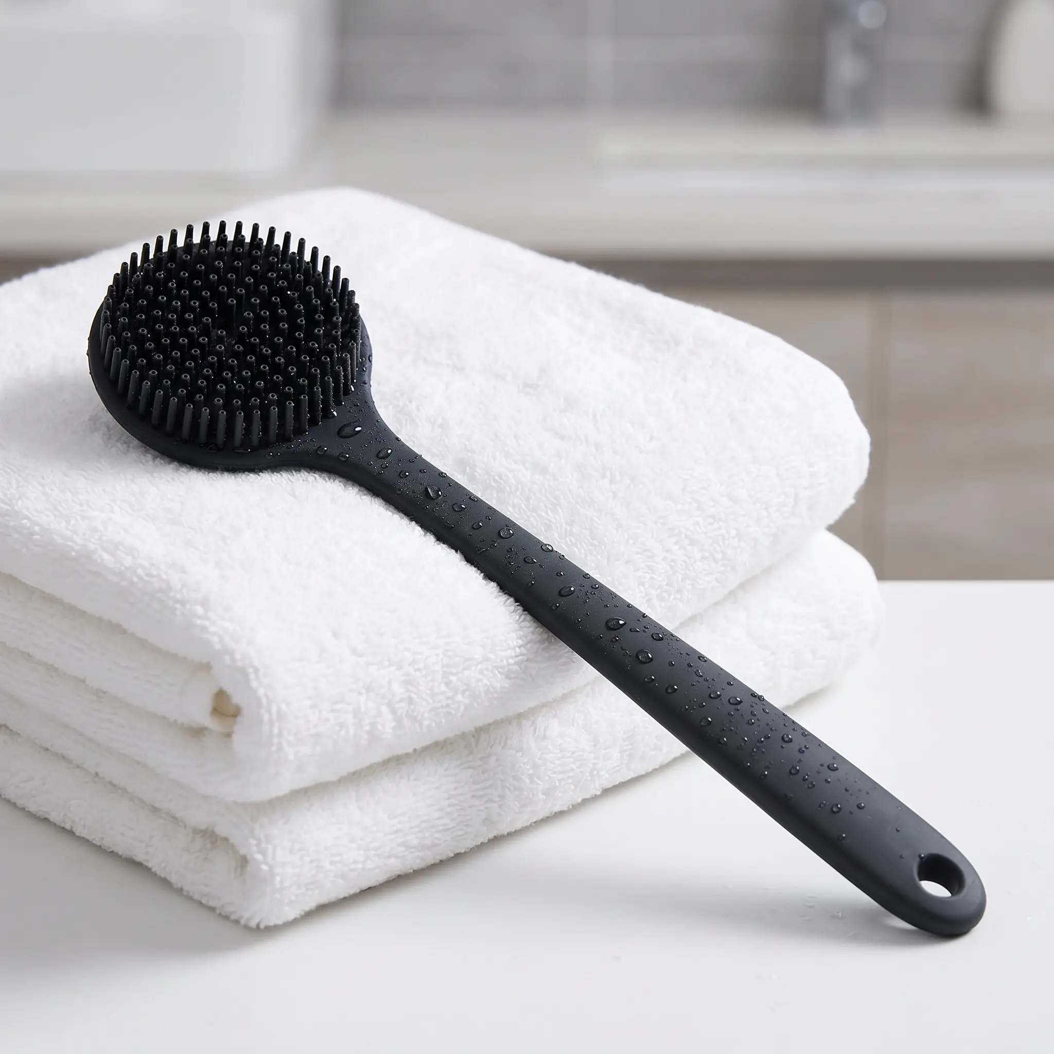 Food Grade Silicone Body Scrubber Brush, Extended 38cm Reach for Back & Hard-to-Reach Areas, Quick-Drying Hygienic Bath Brush for Men Women Kids, Gentle Exfoliating Shower Tool-YY0