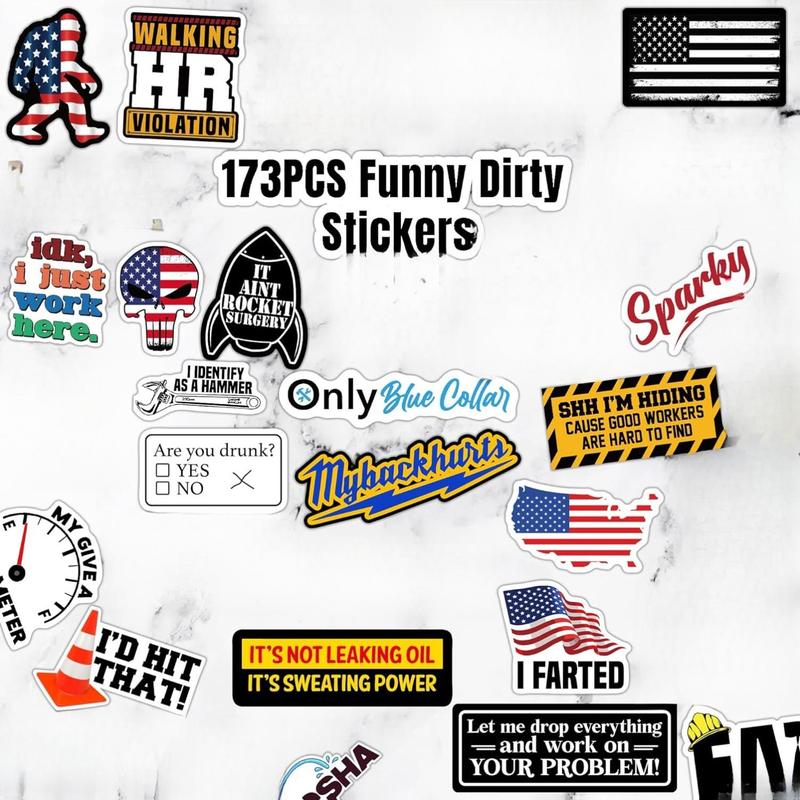 150 PCS Hard Hat Stickers for Adults - Funny Dirty Waterproof Vinyl Stickers for Water Bottle Laptop Helmet Tool Box Cars Blue Collar Stickers for Men