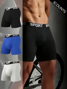 3pcs men's slim fit Long style flat cornered underwear-Soft, breathable, lightweight, elastic waistband, suitable for Four Seasons sports and daily casual wear, fitness boxing long sincer underwear, Suitable for participating in various outdoor activities