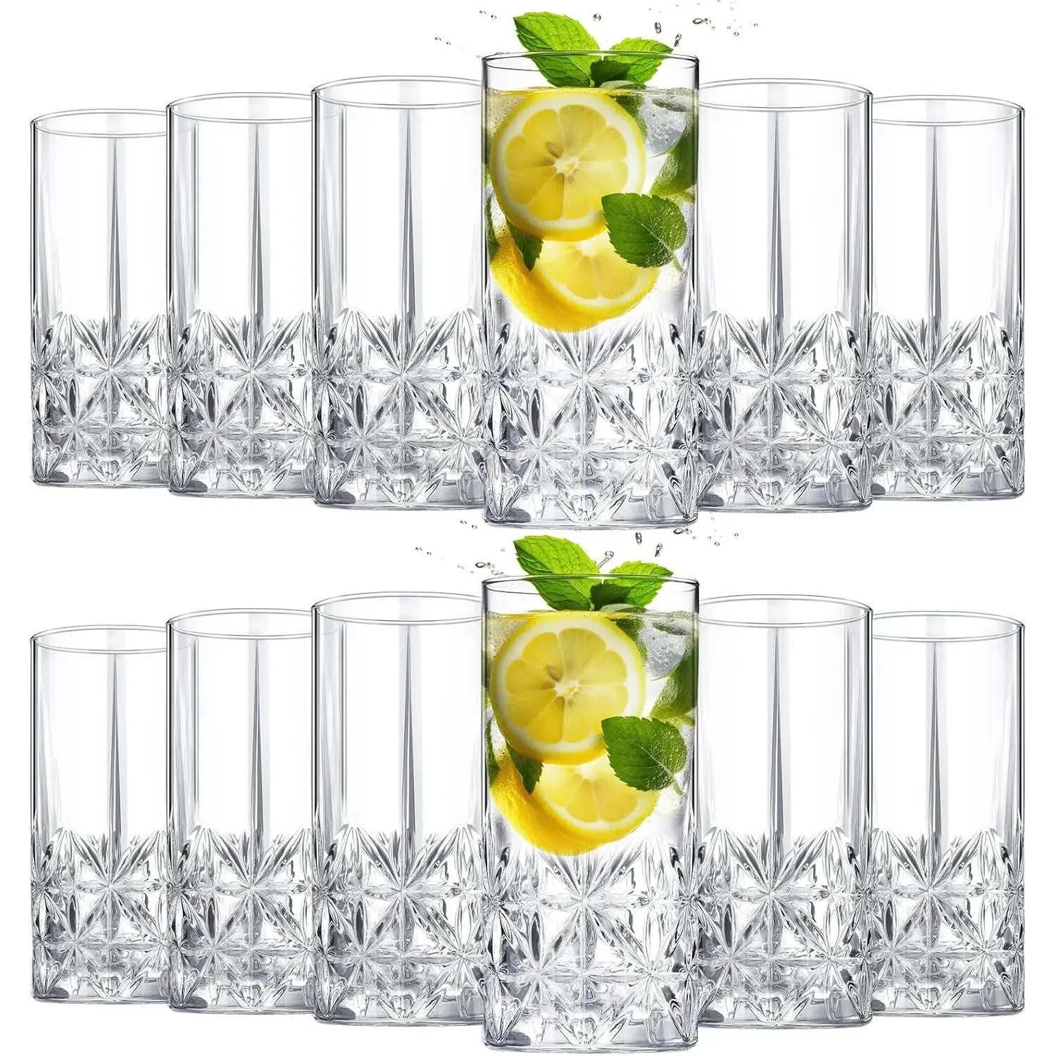 Set of 12 Tall Highball Glasses 12 oz Drinking Glasses Clear Fancy Cups  Textured Designer Glassware for Water Soda Beverages, Dishwasher  Safe(Stylish Style) - TikTok Shop